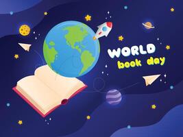 mundo libro día imaginación conocimiento azul espacio dibujos animados ilustración diseño vector