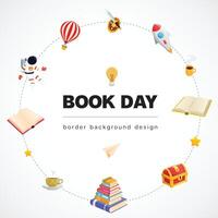 world book day children reading fantasy circle idea imagination knowleadge education happy cartoon white border background design vector