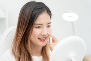 beauty asian smile and happy after surgery, Cosmetic surgery, skin whitening injection, filler injection, Skin reface, beautiful Asian girls receive beauty treatments at beauty clinic, skincare photo