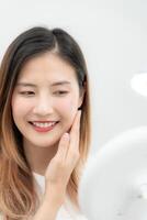 beauty asian smile and happy after surgery, Cosmetic surgery, skin whitening injection, filler injection, Skin reface, beautiful Asian girls receive beauty treatments at beauty clinic, skincare photo