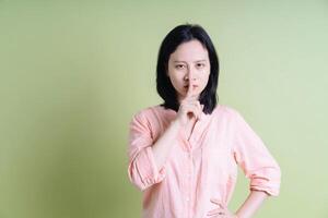 Photo of young Asian woman on background