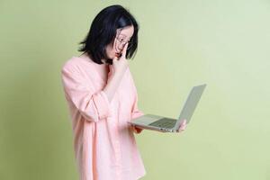 Photo of young Asian woman on background