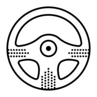 Car steering wheel, single black line icon, front view monochrome pictogram vector
