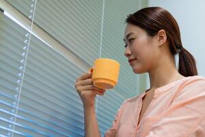 Young Asian woman at home office photo