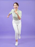 Photo of young Asian woman on purple background