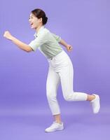 Photo of young Asian woman on purple background