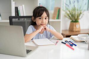 Photo of young Asian baby girl studying at home