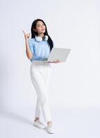 Photo of young Asian girl on white background