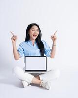 Photo of young Asian girl on white background