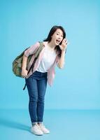 Photo of young Asian woman on background