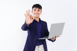 Photo of young Asian businessman on white background