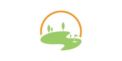 creative logo design scenery, golf, golf course, grassland, logo design template icon, , creative idea. vector