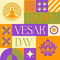 Happy Vesak Day seamless pattern in scandinavian style postcard with Retro clean concept design vector