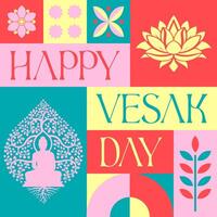 Happy Vesak Day Flower seamless pattern in scandinavian style postcard with Retro clean concept design vector