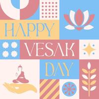 Happy Vesak Day seamless pattern in scandinavian style postcard with Retro clean concept design vector