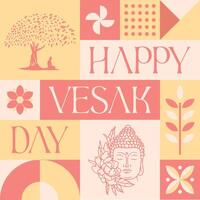 Happy Vesak Day Buddhist seamless pattern in scandinavian style postcard with Retro clean concept design vector