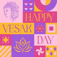 Happy Vesak Day Celebration seamless pattern in scandinavian style postcard with Retro clean concept design vector