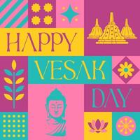 Happy Vesak Day Buddhist seamless pattern in scandinavian style postcard with Retro clean concept design vector