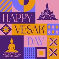 Happy Vesak Day Celebration seamless pattern in scandinavian style postcard with Retro clean concept design vector