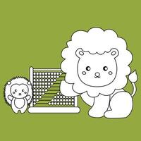 Cute Lion Animals and Mathematics Lesson Cartoon Digital Stamp Outline vector