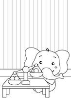 Cute Elephant Animals and Mathematics Lesson Cartoon Coloring Activity for Kids and Adult vector