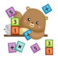 Cute Bear Animals and Mathematics Lesson Cartoon Illustration Clipart Sticker Decoration Background vector