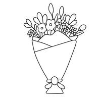 Flowers bouquet outline doodle style. Hand drawn art. vector