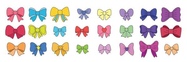 Big set of bow colored outline. Hand drawn art. vector