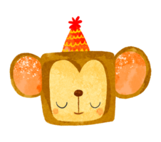 Monkey in a festive cap. Cute cartoon animal celebrating his birthday. Scandinavian style. Isolated kids illustration png