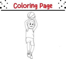 linda chico jugando baloncesto colorante página para niños vector