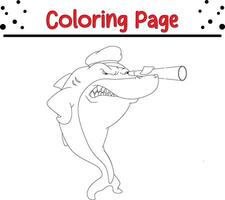 cute shark with telescope coloring page for kids vector