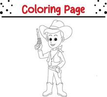 cowboy holding gun coloring page for kids vector