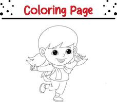 little school girl waving coloring page for kids vector