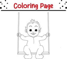 cute baby playing swing coloring page for kids vector