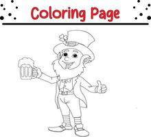 happy leprechaun coloring page for kids vector