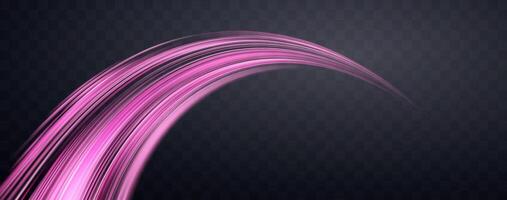 Speed rays, velocity light neon flow, zoom in motion effect, pink glow speed lines, colorful light trails, stripes. vector