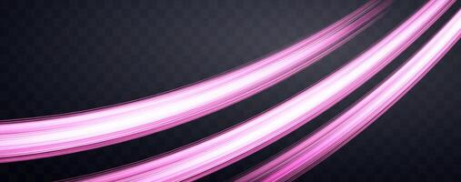 Speed rays, velocity light neon flow, zoom in motion effect, pink glow speed lines, colorful light trails, stripes. vector