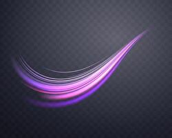 Glowing purple lines. Neon realistic energy speed. Abstract light effect vector