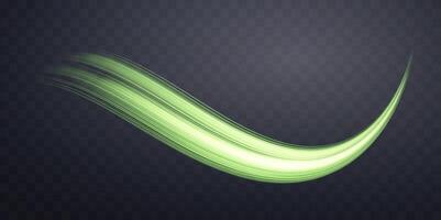 Glowing green lines. Neon realistic energy speed. Abstract light effect vector