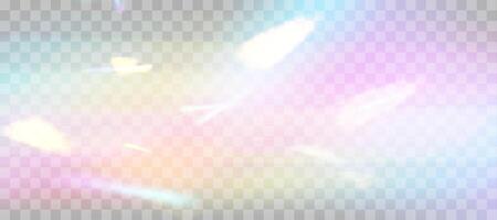 Blurred rainbow refraction overlay effect. Light lens prism effect. Holographic reflection, crystal flare leak shadow overlay. vector