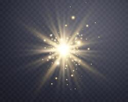 Sunlight lens flare, sun flash with rays and spotlight. Gold glowing burst explosion vector