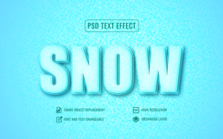 minimal snow text effect on blue background psd