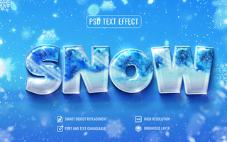 glänzend Schnee Text bewirken mit Schneeflocken Hintergrund psd