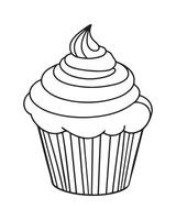 Cute Kawaii cupcake coloring Pages, Cupcake illustration, cupcake black and white, cupcake flat design, cake art. vector