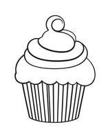 Cute Kawaii cupcake coloring Pages, Cupcake illustration, cupcake black and white, cupcake flat design, cake art. vector