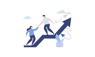 Goal-focused, support and teamwork, help in overcoming obstacles illustration vector