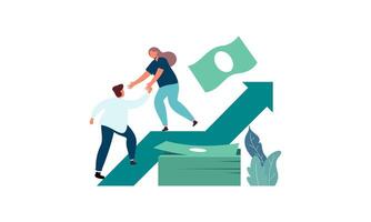 Goal-focused, support and teamwork, help in overcoming obstacles illustration vector