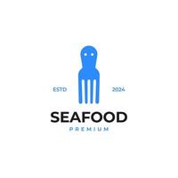 Octopus with fork logo design for seafood restaurant illustration idea vector