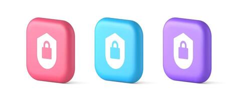 Lock shield security button privacy blocked password service web app 3d realistic speech bubble icon vector