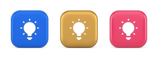 Light bulb illuminated innovation idea button brainstorming creative solution 3d icon vector